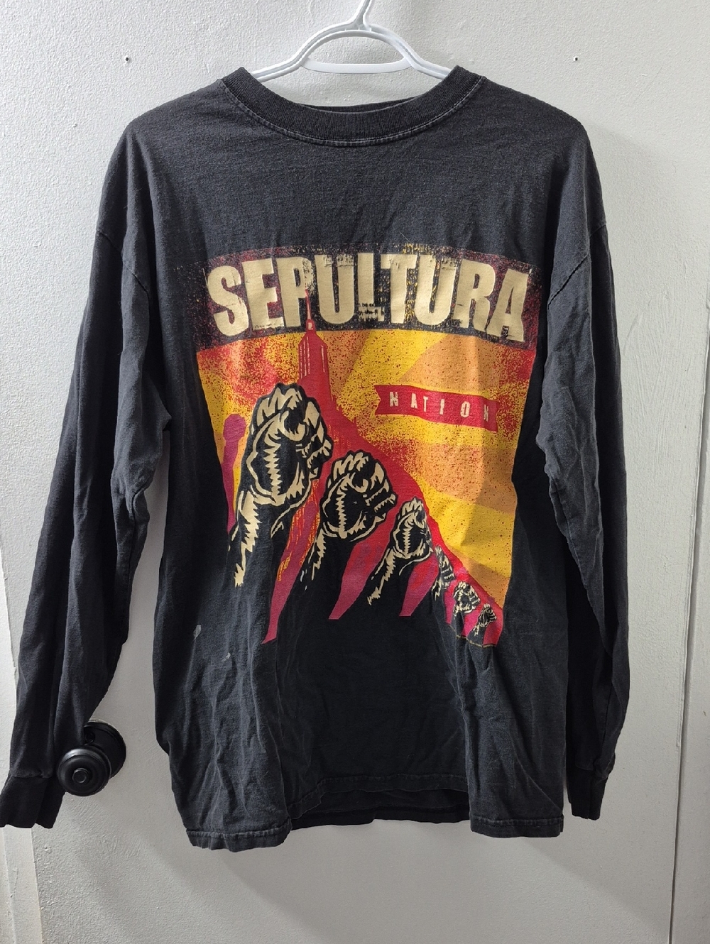 Vintage Sepultura Nation Graphic Long Sleeve Tee - Black with Yellow & Red Print